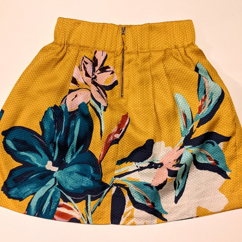 Anthropologie Maeve Tropicale Gold Yellow Floral Skirt - Picture 9 of 11